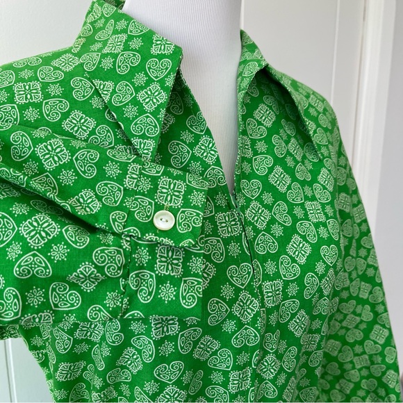 Vintage Green Patterned Cotton Shirt Dress - Picture 7 of 9